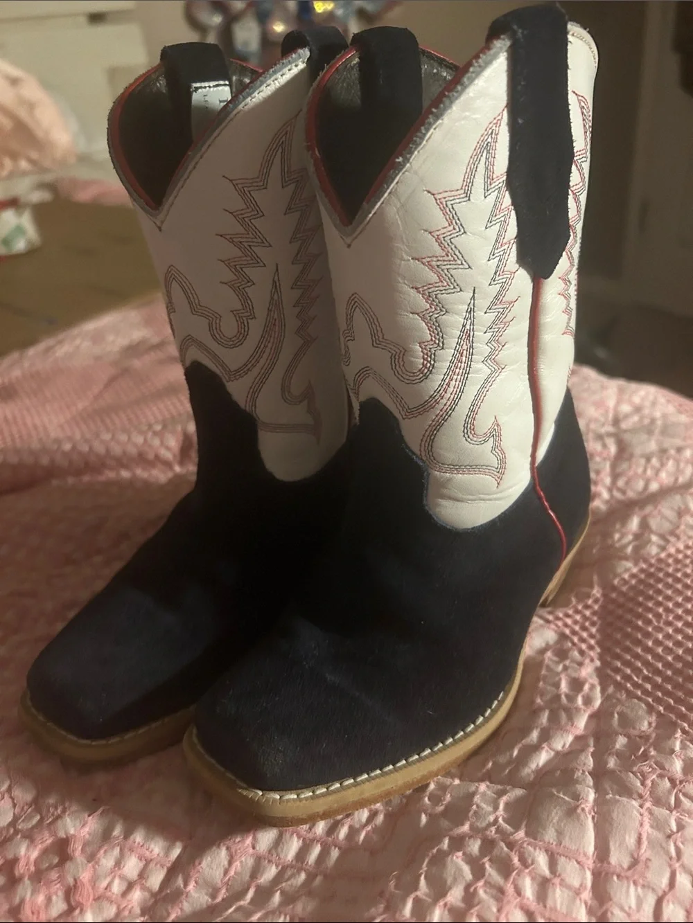 Kids Western Pull-On Boots in Dark Navy & White
